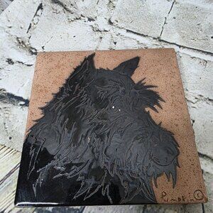 Scottish Terrier Dog Black Hand Painted Tile by Pumpkin Tile 6 x 6"